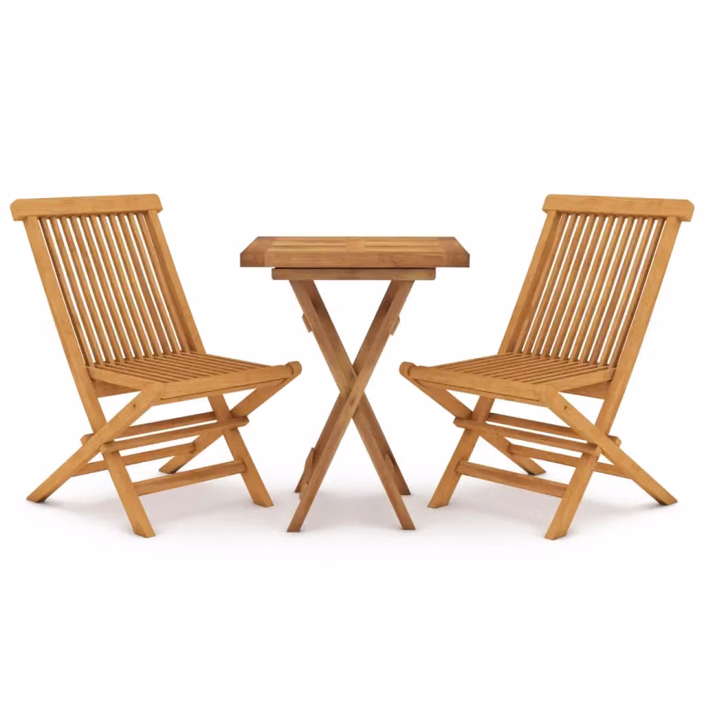 Berkfield Home 3 Piece Garden Dining Set in Brown Solid Teak Wood – 2