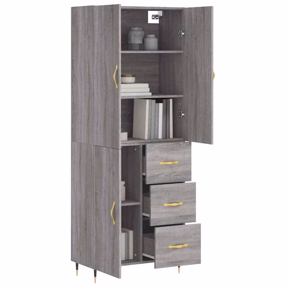 Berkfield Home Grey Sonoma Highboard with Hinged Doors and Internal Shelves, W/D/H: 69.5 x 34 x 180 cm – 3