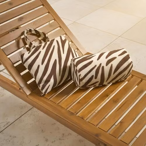 OHS Zebra Brown Microfibre Beach Towel and Inflatable Bolster Pillow Set with Storage Bag – 3