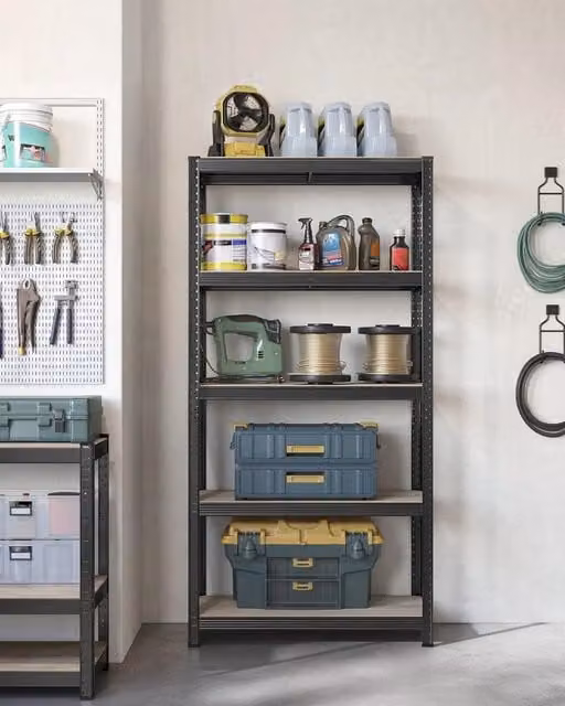 SONGMICS Heavy Duty Steel Shelving Unit with 5 Tool Free Tiers in Beige, H 180 x W 90 x D 40 cm – 1