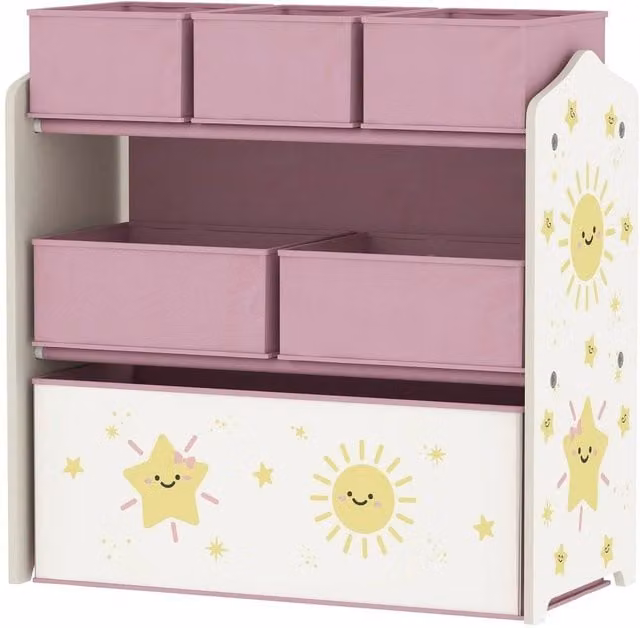 VOGREX Pink 3-Tier Kids Storage Unit with 6 Fabric Bins, H: 66.0 cm, W: 30.0 cm, D: 30.0 cm