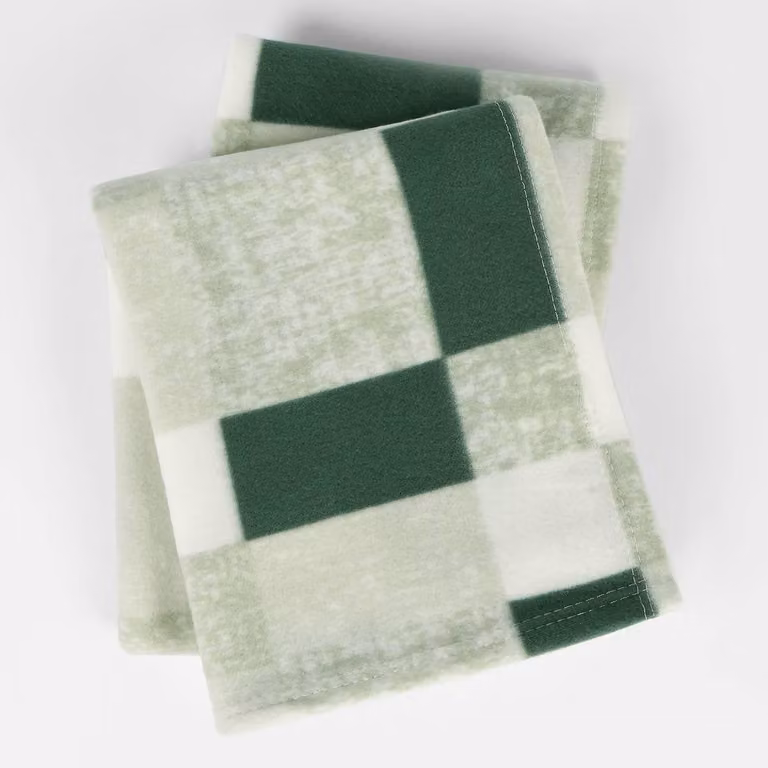 OHS Green Tartan Check Fleece Throw Blanket, W: 200 cm, D: 240 cm