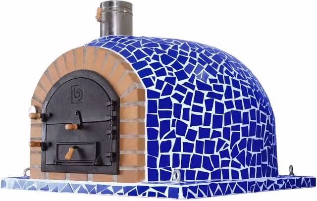 Horacio Blue Mosaic Wood Fired Outdoor Dome Oven with Thermometer