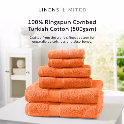 Linens Limited Turkish Cotton Bath Sheet, Orange, W/D/H: 125 x 70 x 18 cm – 1