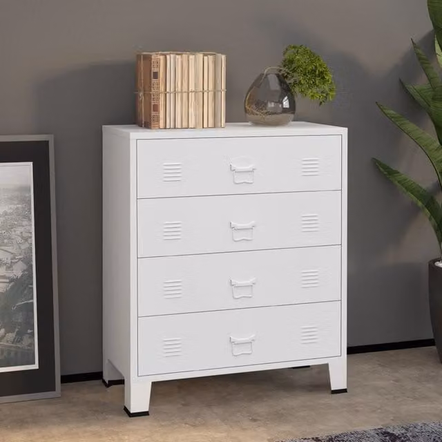 Berkfield Home Industrial Metal Drawer Cabinet in White, W/D/H: 78 x 40 x 93 cm – 1