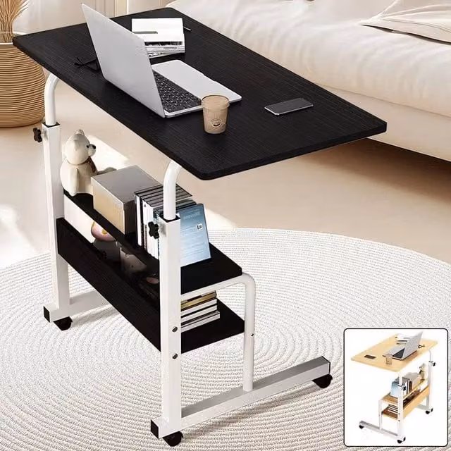FORGEVIO Black Height Adjustable Overbed Writing Desk with Castors – 1