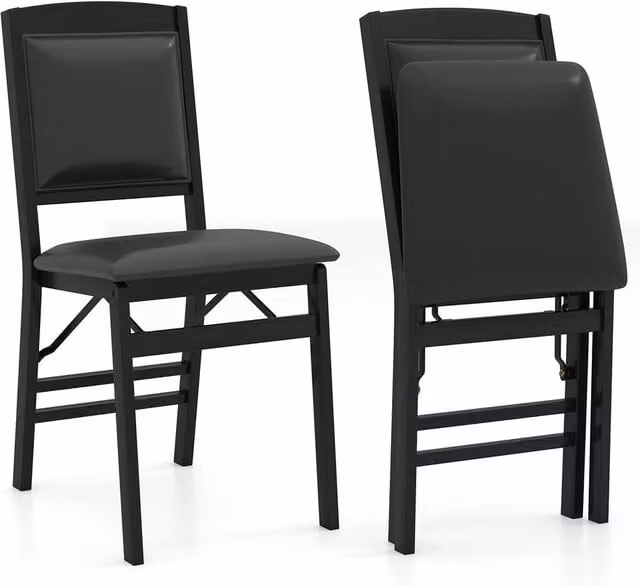 Gymax 2 Pack of Black Folding Dining Chairs with High Backrest and Padded Synthetic Leather Seats