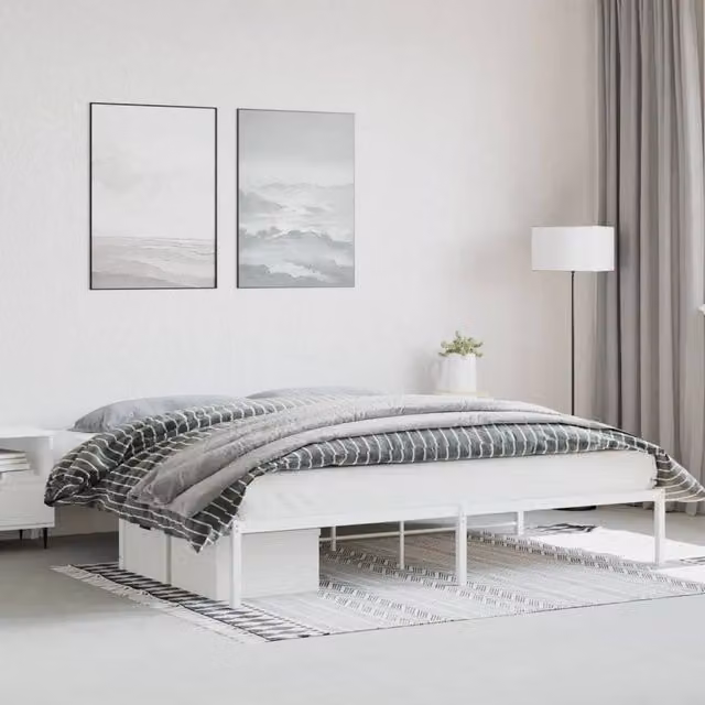 Berkfield Home Metal Bed Frame in White, 200 x 200 cm