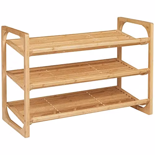HOMCOM 3-Tier Bamboo Shoe Rack Storage Organiser in Natural Brown and Beige, W/D/H: 76 x 33 x 51 cm