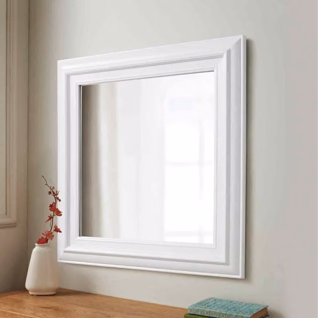 DEENZ Square White Hanging Wall Mirror in Country House Style, W/D/H: 55 x 55 x 1 cm