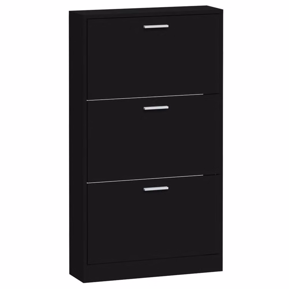 Berkfield Home Modern Black Shoe Cabinet with Tilting Compartments and Internal Drawers, W: 59 cm, D: 17 cm, H: 108 cm – 2