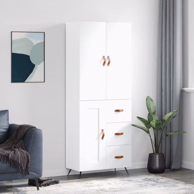 Berkfield Home White Highboard with Hinged Doors and Internal Shelves, W/D/H: 69.5 x 34 x 180 cm – 1