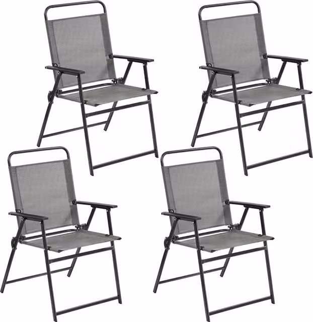 Yaheetech Modern Grey Metal Folding Dining Chair Set for Garden and Patio
