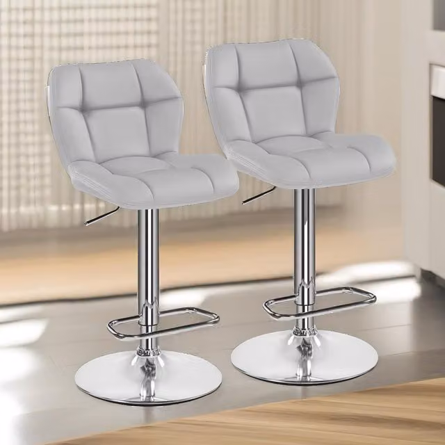 FURNOS Set of 2 Height Adjustable 360 Swivel Barstools with Backrest in Light Grey