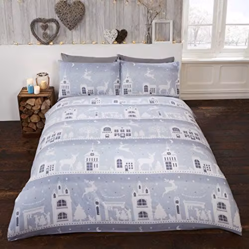 Rapport Home Reindeer Road Brushed Cotton Duvet Cover and Pillowcase Set in Silver/Grey, W/D/H: 135 x 200 cm and 90 x 200 cm