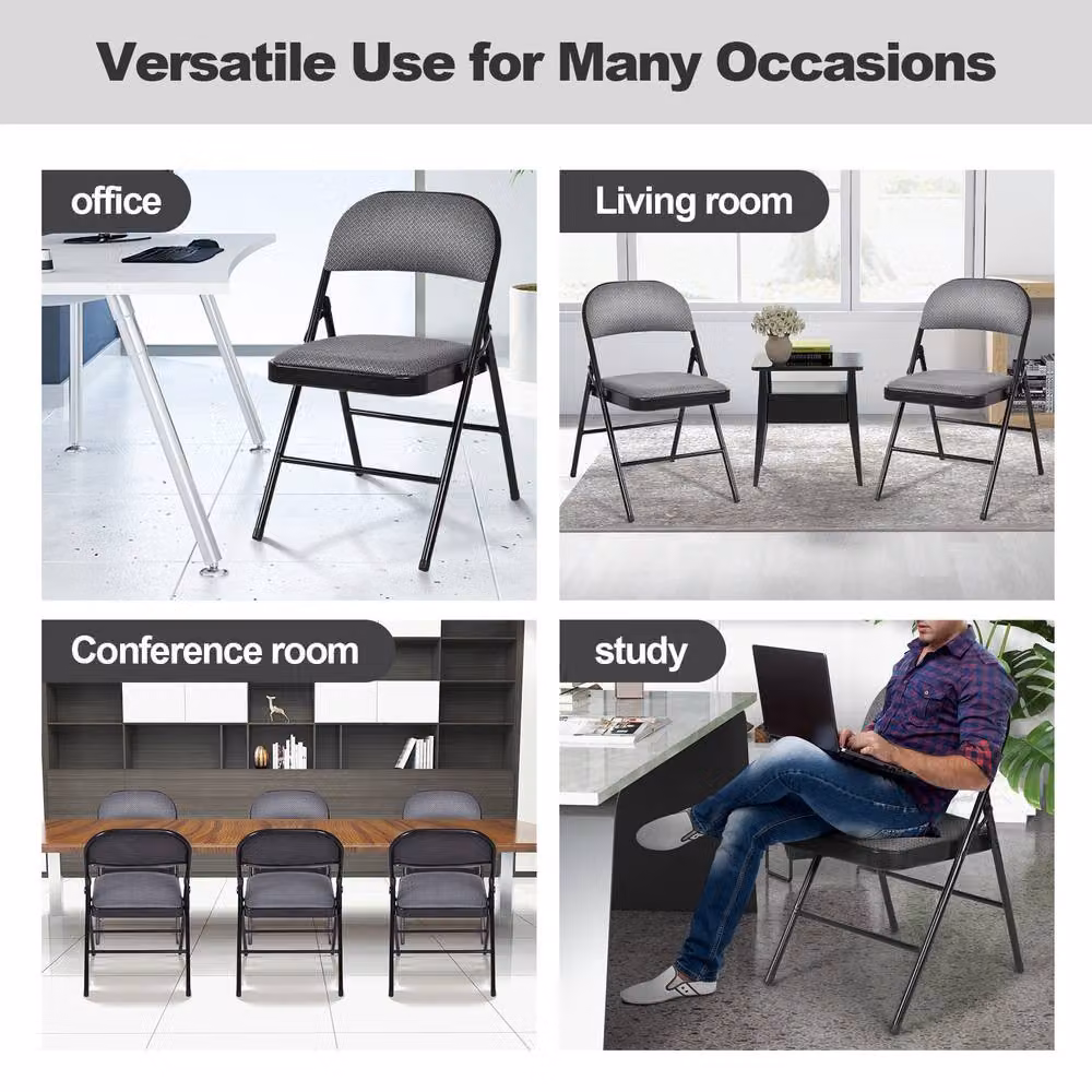 Gymax Set of 4 Folding Dining Chairs with Padded Seats in Black – 5