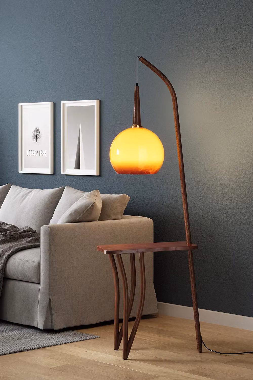 Living and Home Vintage Style Floor Lamp with Pomelo-Shaped Glass Lampshade and Wood Base in Multicolour – 2