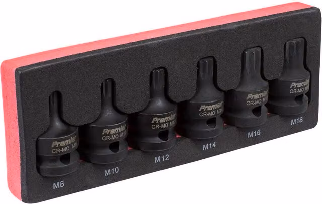 Loops 6 Piece Impact Spline Socket Bit Set, 1/2 inch Square Drive, Black Chromoly Steel