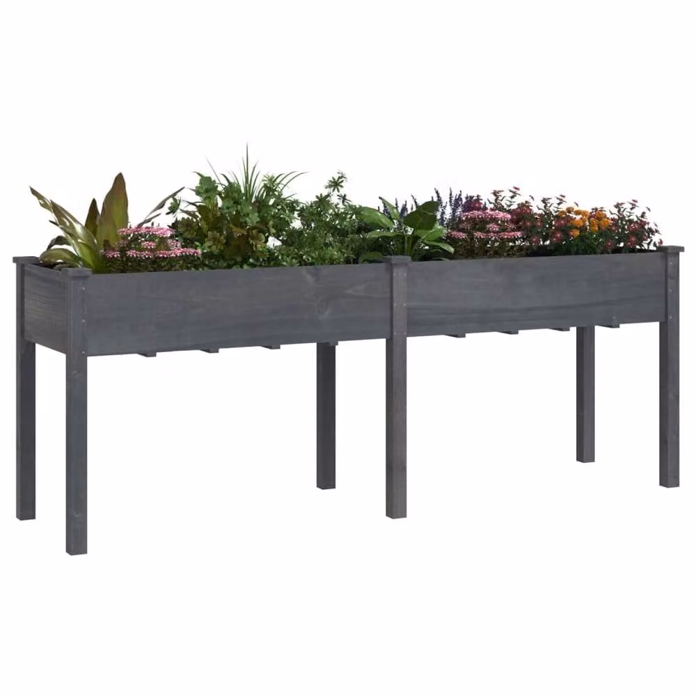 Berkfield Home Grey Solid Wood Fir Planter with Liner W: 203 cm, D: 53 cm, H: 76 cm – 3