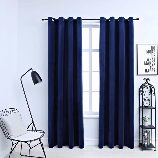 Berkfield Home Blackout Velvet Curtains with Eyelets, Blue, 2 Pack, W: 140 cm, H: 245 cm – 1