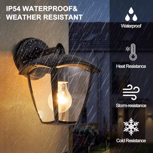 Harper Living Black Aluminium Outdoor Wall Lantern with Transparent Glass Shade, IP54 Weatherproof Vintage Security Light, E27 Mains Powered – 2