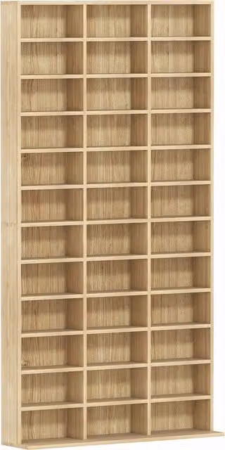 HOMCOM Modern Brown Wood CD Storage Unit with Adjustable Shelves and Media Compartments, W: 102 cm, H: 195 cm