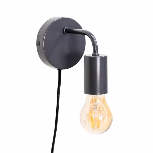 ValueLights Colour Pop Plug-in Wall Light in Charcoal Grey with LED Bulb Included – 1