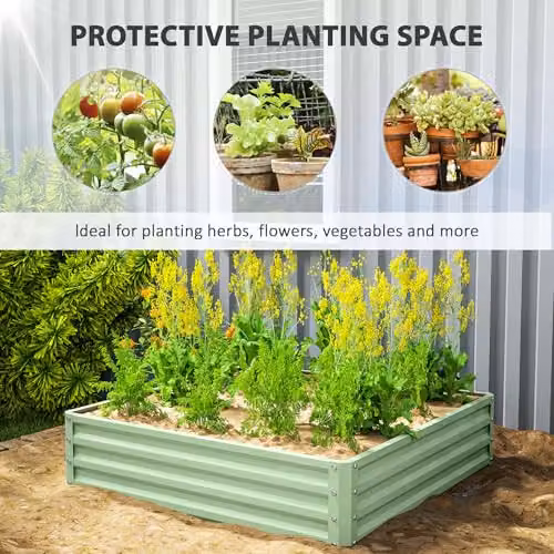 Outsunny 432L Raised Garden Bed in Green Galvanised Steel, W/D/H: 120 x 120 x 30 cm – 3
