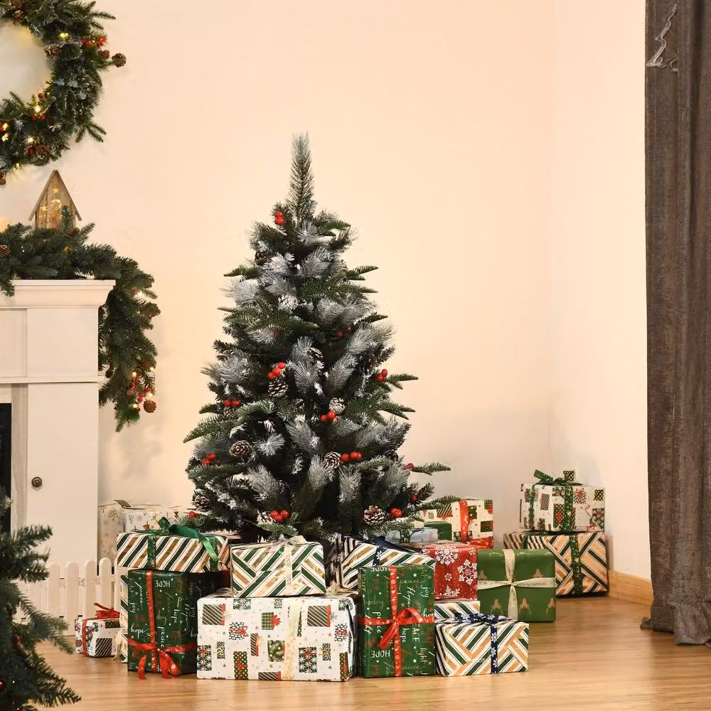 STILVORA Christmas Pencil Tree with Berries and Cones, Green, Red and White, Height: 120 cm – 2