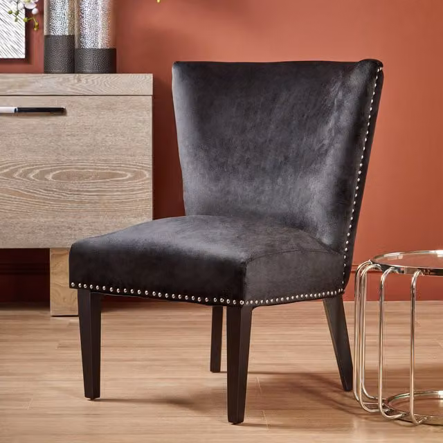 Orsina Velvet Dining Chair by Interiors by Premier, Black Winged Accent Chair with Wooden Legs – 2