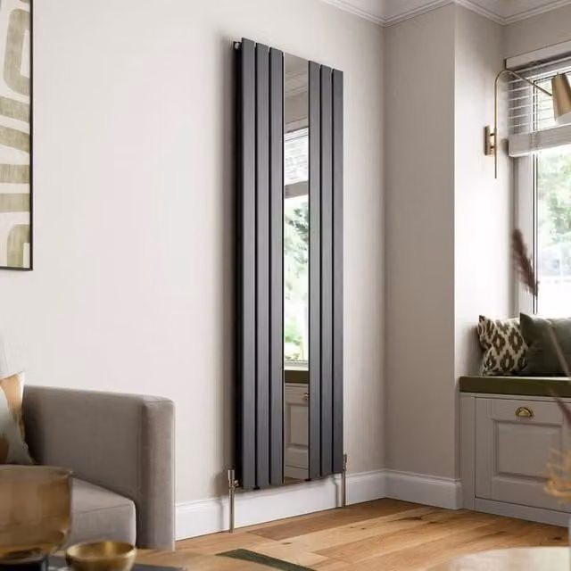 Temprazo Anthracite Double Flat Panel Vertical Mirror Radiator, H 180 x W 60 x D 6 cm