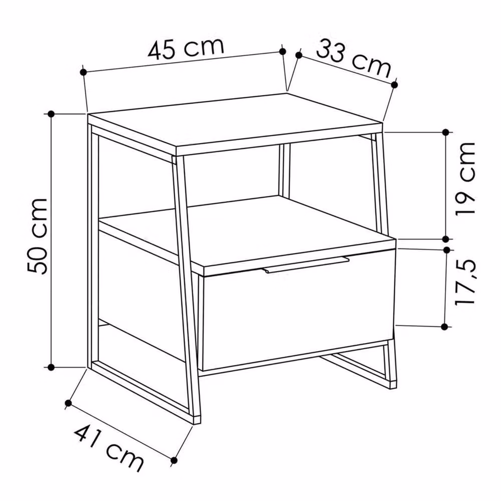 FWStyle Modern Oak 1 Drawer Bedside Table with Black Metal in Brown – 4