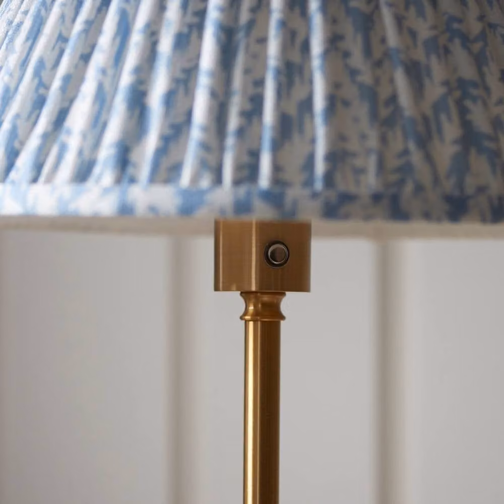 Netlighting Burley Rechargeable LED Floor Lamp with Blue Fabric Shade and Gold Brass Base – 3