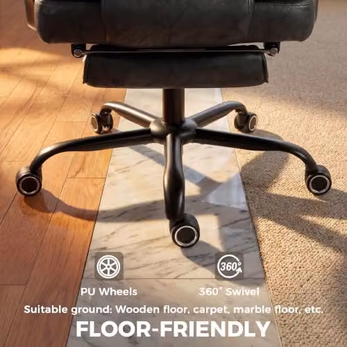 HOMCOM Executive Office Chair with Footrest and Headrest, Black Synthetic Leather – 6