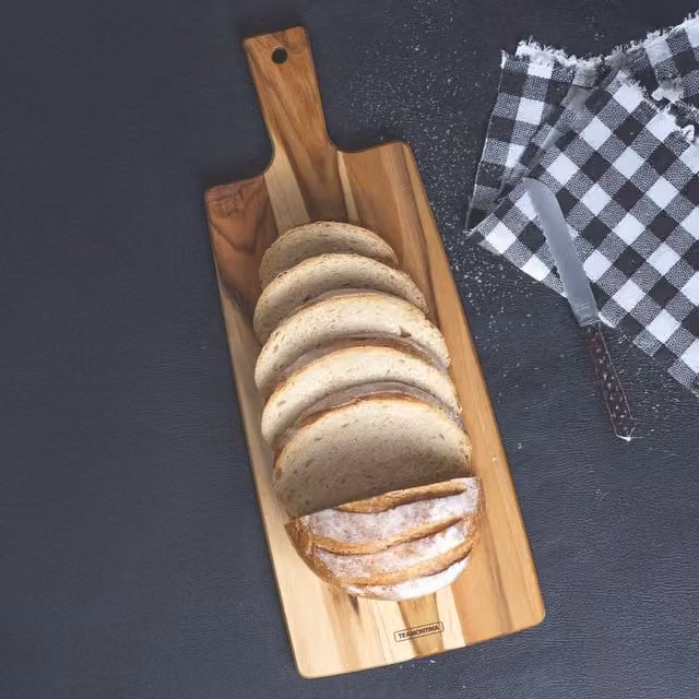 Tramontina Teak Wood Rectangular Chopping Board with Handle, Brown and Yellow, W: 48 cm, D: 19.5 cm