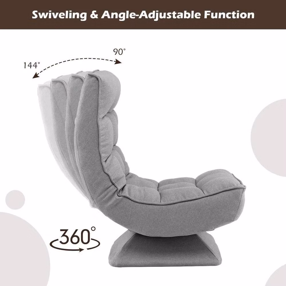 KORVIXA Grey Folding Floor Gaming Chair with 360 Degree Swivel and Headrest – 5