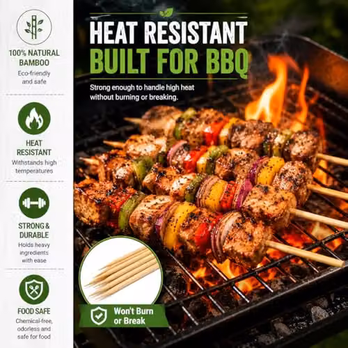 Shatchi 100 Pack Natural Bamboo BBQ Skewers, 30 cm Round Wooden Kebab Sticks – 2