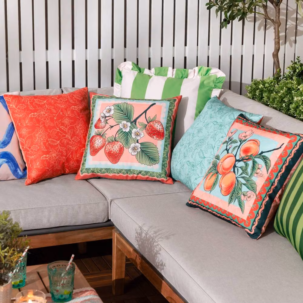 Furn Anemone Strawberries Floral Outdoor Cushion, Red and Multicolour, W/D/H: 45 x 45 x 45 cm – 4
