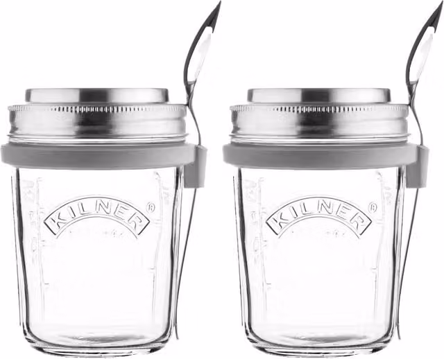 Kilner Set of 2 Airtight and Leakproof Glass Breakfast Jars, 350ml, Clear – 1