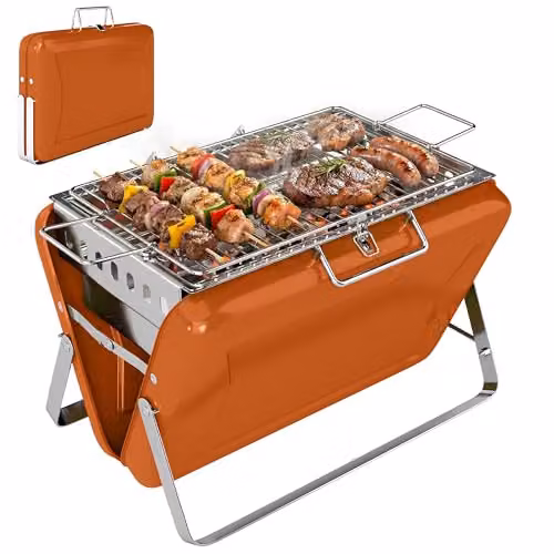 Outsunny Portable Tabletop Charcoal BBQ Grill in Orange