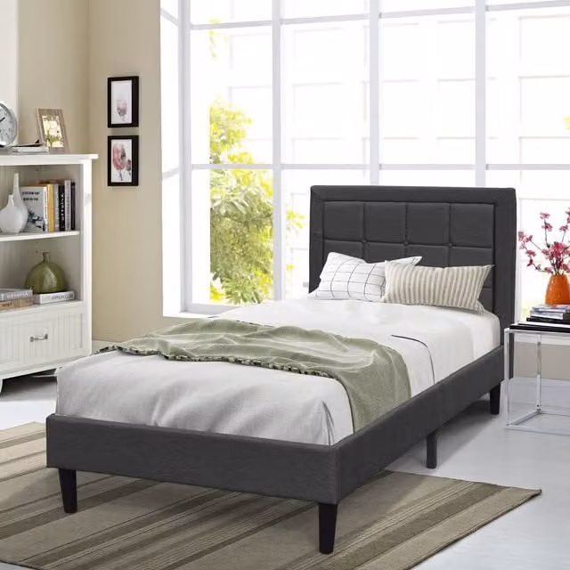 Comfy Living Upholstered Grey Fabric Bed Frame, W/D/H: 90 x 200 cm