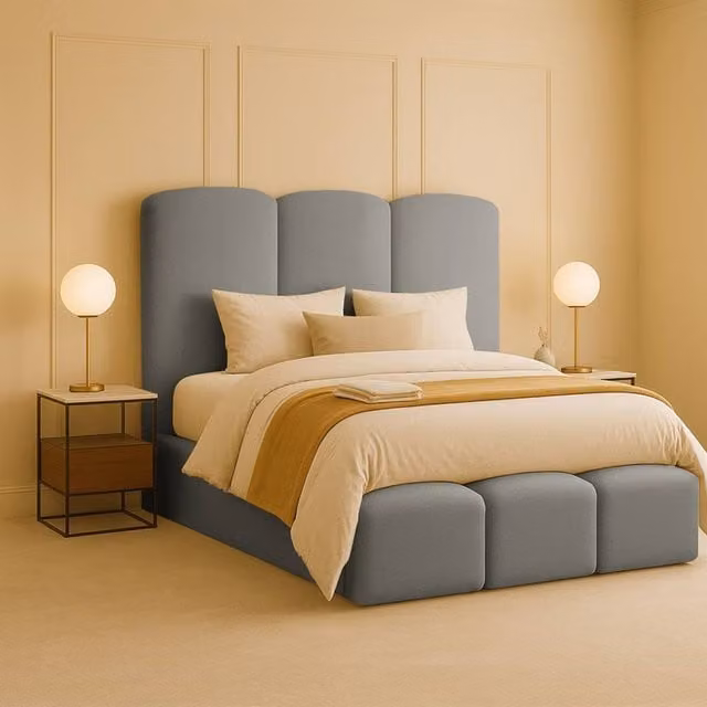 Desire Deco Rivas Modern Upholstered Bed Frame in Grey