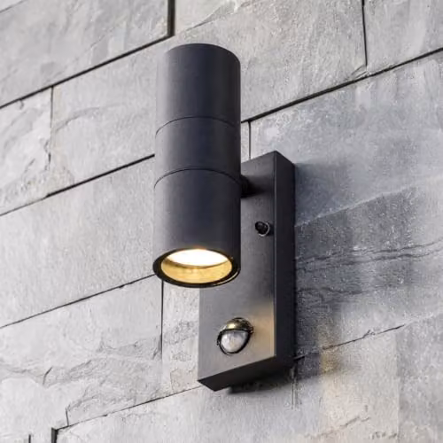 CGC Lighting Leon Black Stainless Steel Up and Down Outdoor Wall Light with PIR Motion Sensor and GU10 LED Compatibility