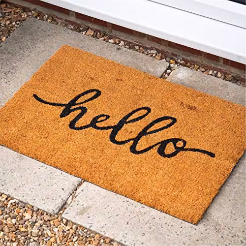 Nicola Spring Coir Hello Doormat Set of 2, Brown and Multicolour, W: 60 cm, D: 40 cm – 4