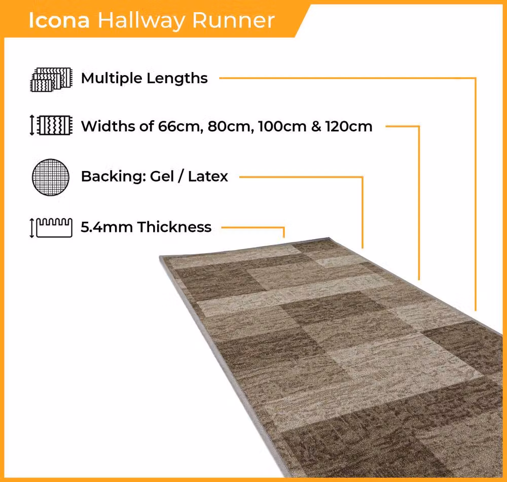 runrug Icona Hallway Runner Rug in Dark Brown, Non-Slip and Hardwearing, W: 80 cm, L: 180 cm – 2