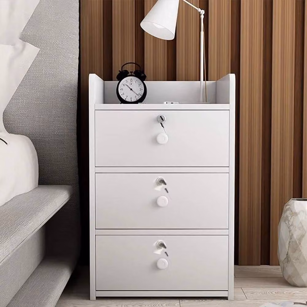Kelvenix 3 Drawer White Wooden Bedside Cabinet with Silver Details W/D/H: 32 x 26 x 48 cm – 3