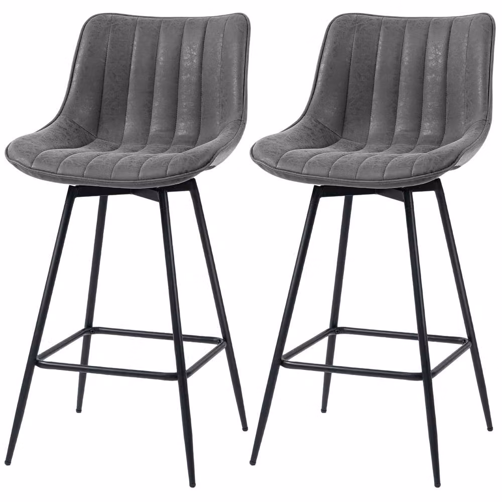 STILVORA Set of 2 Grey Faux Leather Swivel Bar Stools – 5