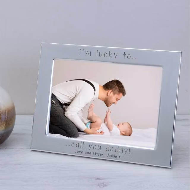 Uniqueful Men's Personalised Lucky to Call You Daddy Silver Plated Rectangular Metal Photo Frame, W/H: 15 x 10 cm