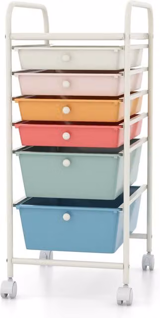 Gymax 6-Drawer Mobile Rolling Utility Storage Organizer Cart in Multicolour – 1