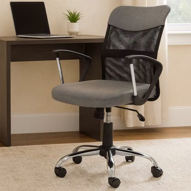 Orsina Grey Fabric Home Office Task Chair with Armrests and 360 Degree Swivel